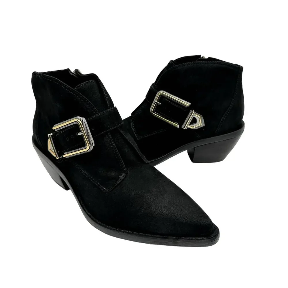NEW Vince Camuto Ashena Black Suede Leather Buckle Zip Up Bootie Ankle Boots